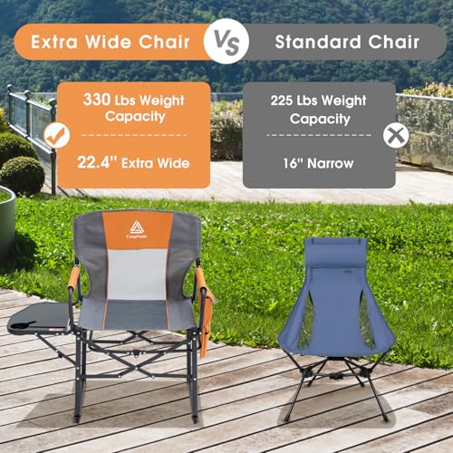 YOUGYM Wide Folding Director Chair with Table, Outdoor Camping Chair for Adults with Cup Holder Load 330 Lbs, Portable Lightweight Chair for Outside with Carry Bag for Patio, Orange-1Pack