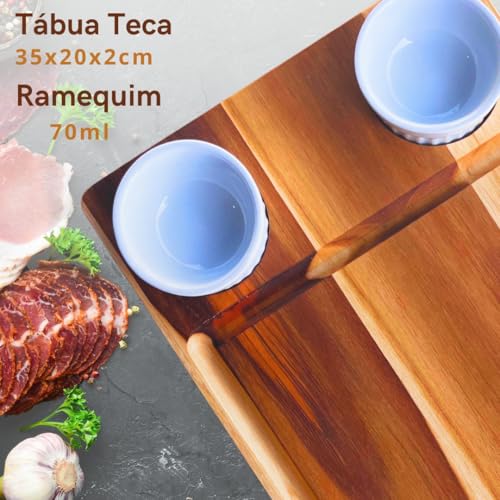 Kit 2 Tábuas de Corte para Petiscos, Frios e Queijos, com Ramekim, Presente
