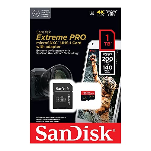 Cartão de Memória Micro Sd 1Tb e Adaptador MicroSd Extreme Pro Velocidade de Leitura de Até 200Mbs C