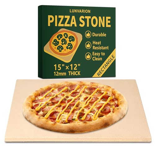 LUNVARION Pizza Stone 15×12 Inch Rectangular, Baking Stone for Oven & Grill – Premium Cordierite Heat-Resistant Pizza Baking Stone for Crispy Crust, Pizza, Bread, Baking & BBQ