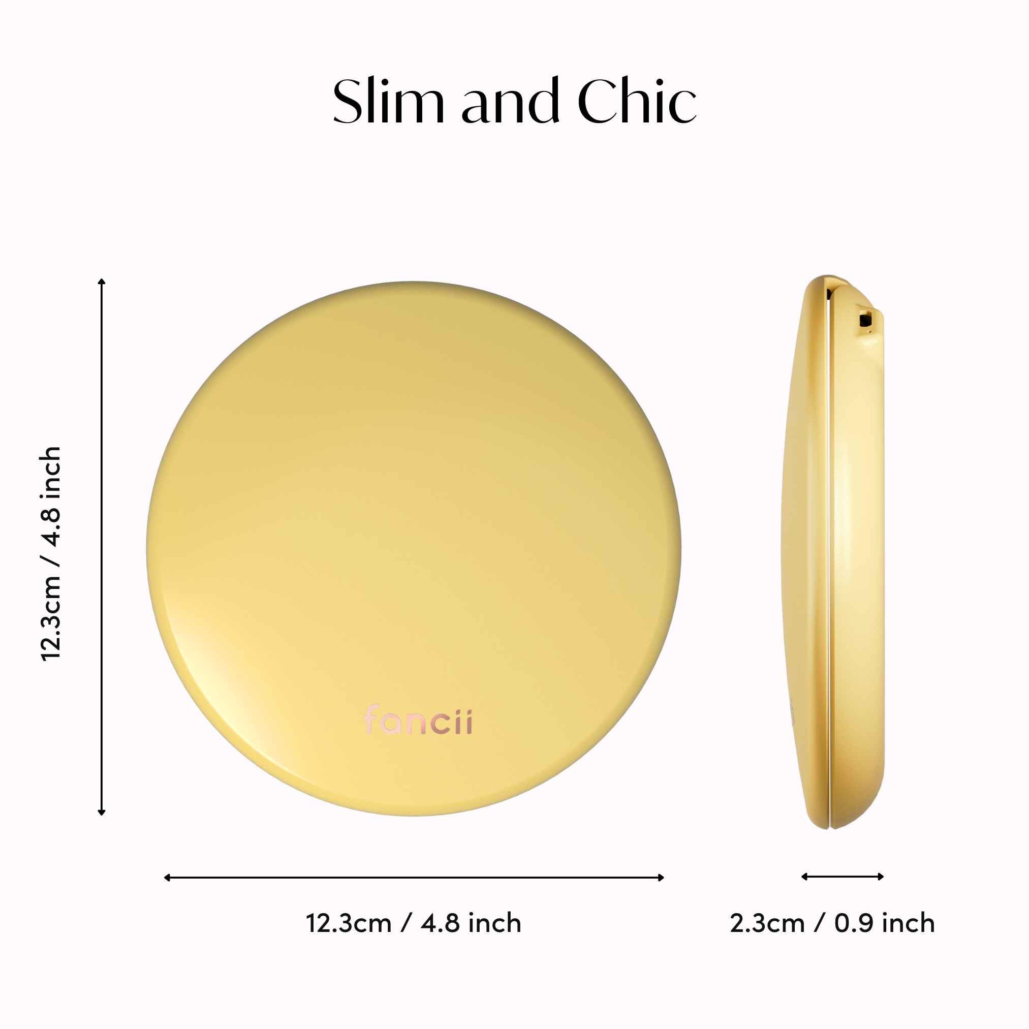 Fancii Taylor - Espejo de maquillaje de viaje con luz LED, recargable, aumento de 10x/1x, sistema de iluminación Tru-Glow, XL grande de 5 pulgadas de ancho, espejo compacto para bolsos (caléndula)