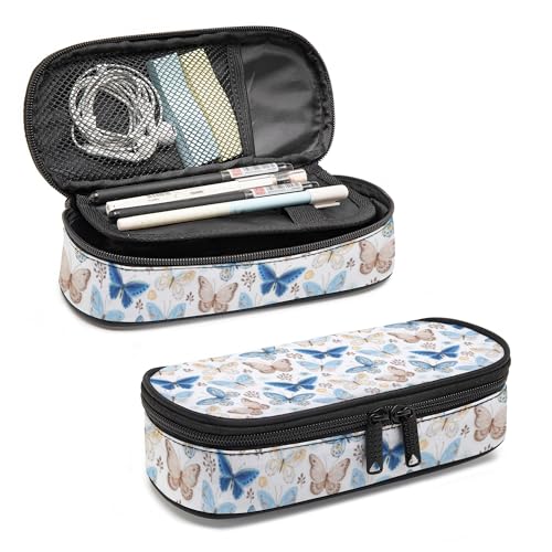 Image of Butterfly Pencil Case, Large Capacity Pen Pencil Case for Boys Girls Teen, Kids 3 Compartments Multifunction Pencil Box with Zipper Organizer, Pencil Pouch for Back to School Students