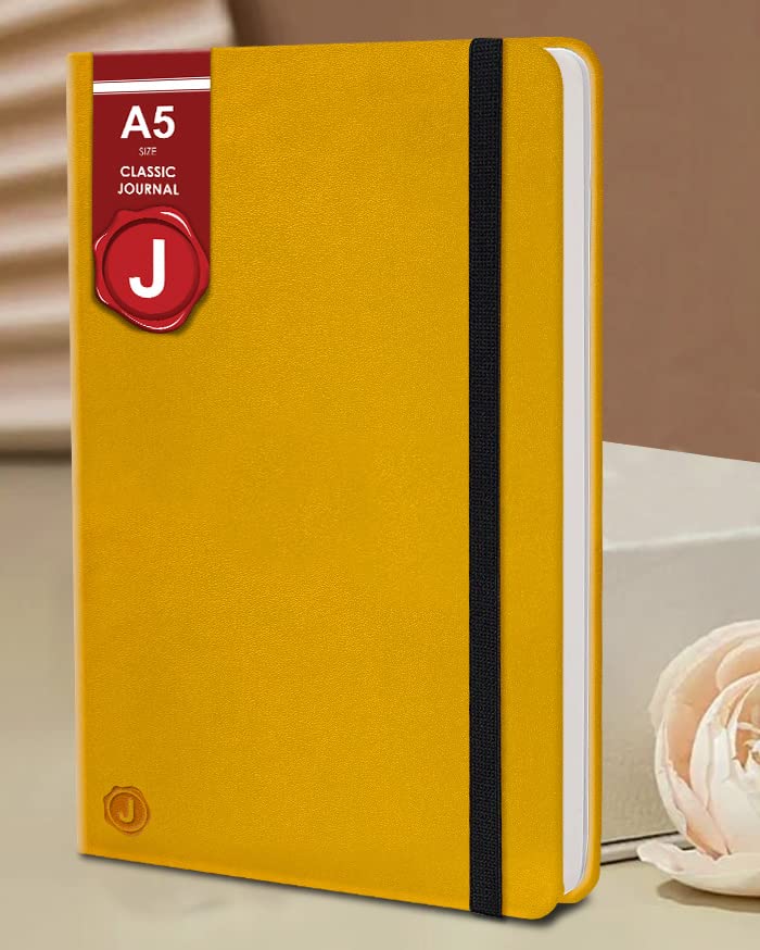 Jhingalala PU Leather Finish Hard Bound A5 Size Executive Diary Notebook with Elastic Closure (Yellow)