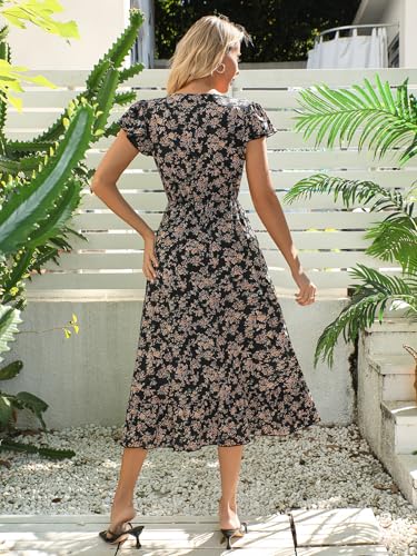 Image of Women's Elegant Floral Dress Coll. (All-Seasons) - Sleeveless /Short /Midi, V-Neck Ruffle, Fashion Casual Party Dresses