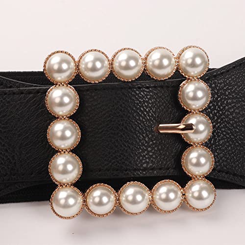Women's Large Pearl-Buckle Elastic Waist Belt Elegant Wide Girdle for Dress Skirs Shirt4