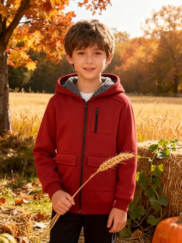 Image of Boys Zip Up Hoodie Kid Hooded Jacket | Fleece Lining,Soft Warm coat,Fall Winter Outwear for 6-15 Years Unisex,Sweatshirt Suitable for School,Outdoor