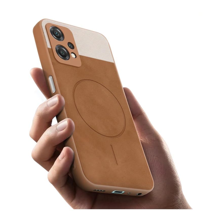 Image of Bintage CASE Dual-Leather Mac Safe Design Phone Case| Soft Touch Finish | Full Camera Protectection Back Cover Compatible for OnePlus Nord CE2 Lite 5G - White & Nut Brown