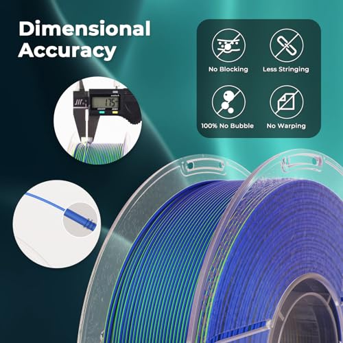 Image of AMOLEN Silk PLA 3D Printer Filament, Silk Dual Color Blue Green PLA Filament 1.75mm, Shiny Coextrusion PLA Filament, Color Change 3D Printing Filament 1KG /2.2lb