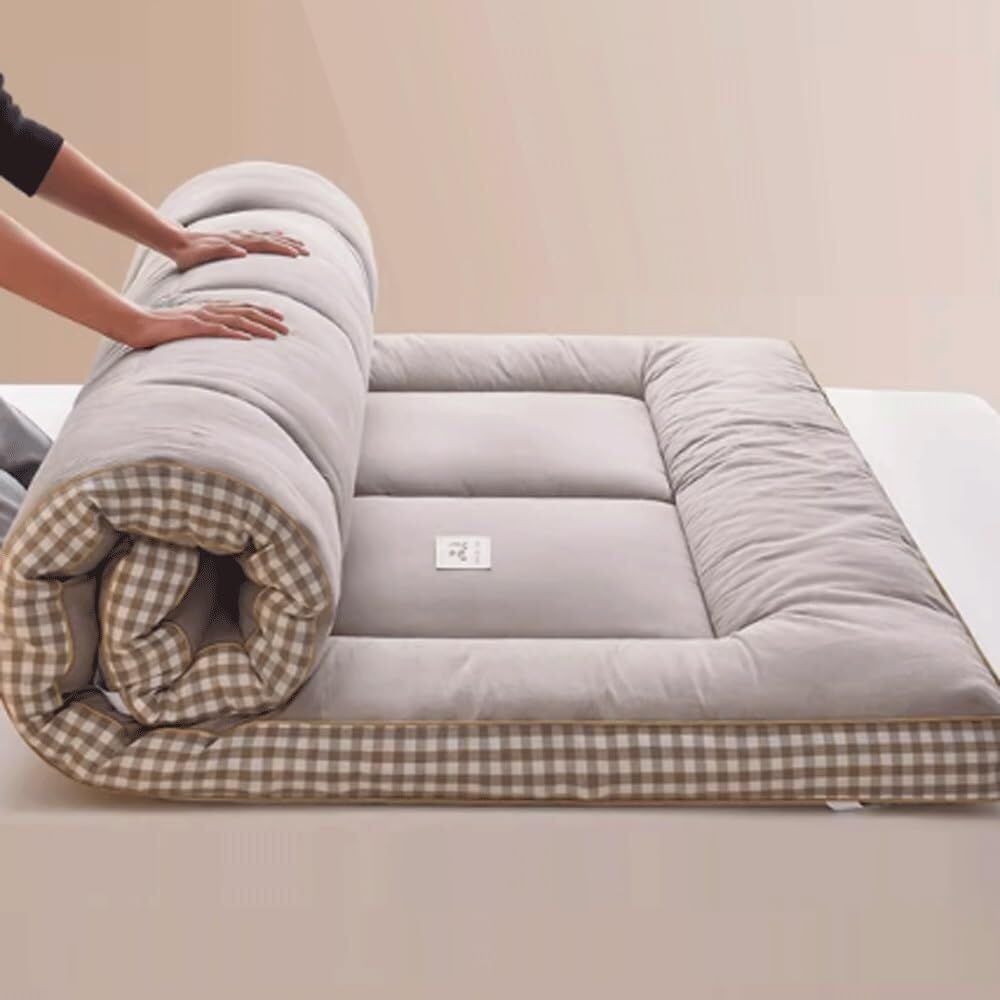 Bardzo gruby japoński materac futon w rozmiarze King Size - wygodne składane łóżko - oddychająca zwijana konstrukcja do domowego akademika lub pokoju studenckiego - idealny do doskonałego snu i