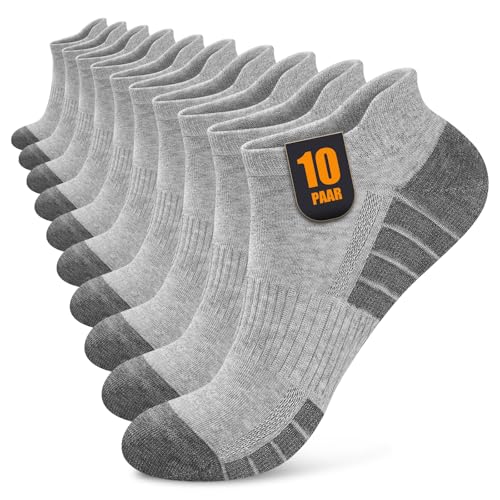 Effeet Sneaker Socken Herren Damen 10 Paar, Atmungsaktive Baumwolle Sportsocken, Kurz Halbsocken Laufsocken Grau 43-46