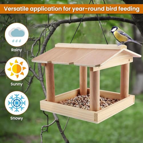 CASAFOYER Wooden Wild Birdfeeder | Hanging Bird Feeders for Outdoors | All Weather & Covered Bird Feeder | Easy to Assemble & Use | Bird Lover Gifts for Women - Thumbnail 4