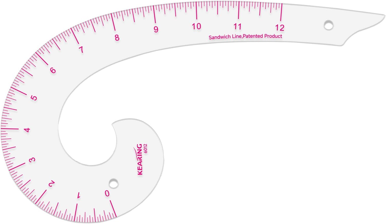 KEARING 12inch Plastic Comma Shape French Curve Ruler for Pattern Making, Sandwich Line Scale, Vary Form Curve Ruler for Sewing, Clear Muti Function Sewing Ruler for Fashion Design