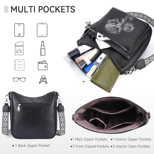 Image of Medium Crossbody Bags for Women,Vegan Leather Hobo Purses Embossed | Women's Shoulder Handbags with Adjustable Boho Strap for Daily Travel Lightweight Cross body Purses with Multi Pockets
