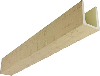 Heritage Timber Reclaimed Axed Cut Faux Wood Beam, 3-Sided (U-Beam), 5 1/2"W x 5 1/2"H x 72"L, Primed Tan Finish