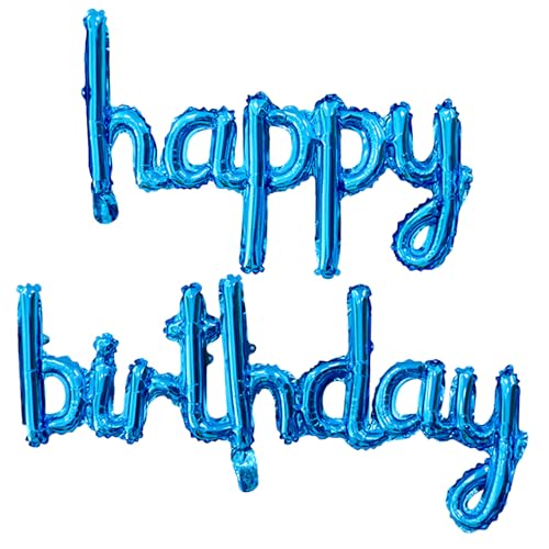Image of Blue Happy Birthday Balloons Banner 16 Inch Mylar Foil | Happy Birthday Letters Sign for Women Men Adults Birthday Party Decorations