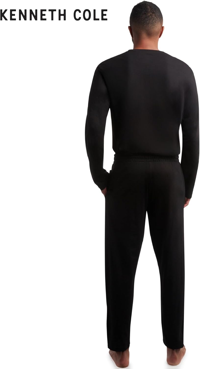 Kenneth Cole Mens Pajamas Set - 2 Piece Soft Knit Cotton Blend Long Sleeve Sleep Shirt and Pajama Pants for Men - Image 7