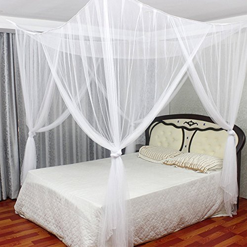 Home 4 Corner Hanging Bed Canopy Cover Net Bedding or Outdoors Netting Fit Twin, Full, Queen, King Bed Protection Bedroom Decorative(White)