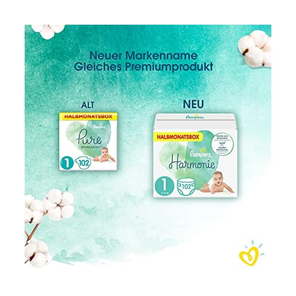 Pampers Baby Windeln Größe 1 (2-5 kg) Pure Protection, 102 Stück, HALBMONATSBOX, Mit Premium-Baumwolle Und… – Bild 4