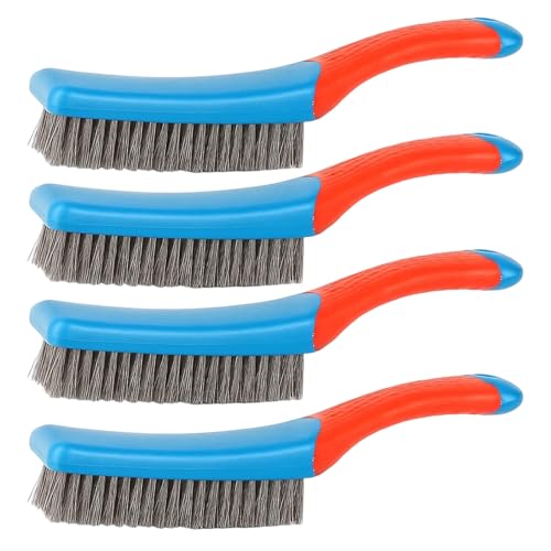 4 Pcs Wire Brush Set, Stainless Steel Wire Brushes for Cleaning, Rust and Paint Removal from Metal Tools, Kitchen Appliances, BBQ Grills, Industrial Equipment