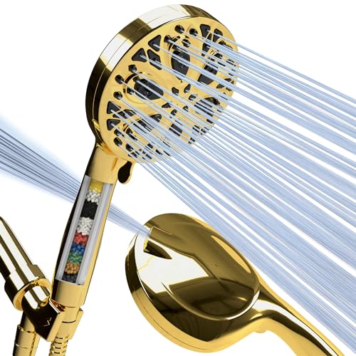 SparkPod 10-Mode Handheld Shower Head with Filter - 5" High Pressure Filtered Shower Head with Touch-to-Clean Nozzles, Built-In Power Jet, Stainless Steel 6ft Hose & Bracket (Polished Chrome