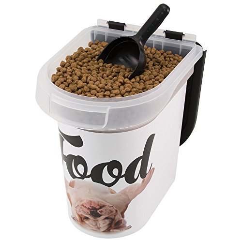 Paw Prints 15 Pound Pet Airtight Food Storage Container, Carlos the Bulldog Design, Includes Snap-In 1 Cup Measured Scoop, 12.5 L x 9.75 W x 13.38 inches, 37716