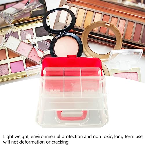 Image of 3 Layer Folding Storage Box, Plastic Dividing Storage Box Handled Art Supply Organizer Portable Folding Tackle Box with Handle Red for Sewing, Art Supplies, Medicine, Tools(27.5x16x13cm)
