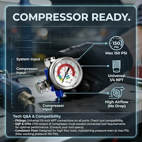 Image of LE LEMATEC Air Compressor Regulator with Pressure Gauge, Accurately Controls Air Flow for Spray Guns & Air Tools (Ar01, 1 /4 Universal)