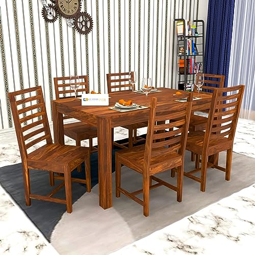 Image of RECTART Sheesham Wood Wooden Dining Set 6 Seater | Dining Table with Chairs | Natural Honey Finish (6 Seater Honey Finish 2)