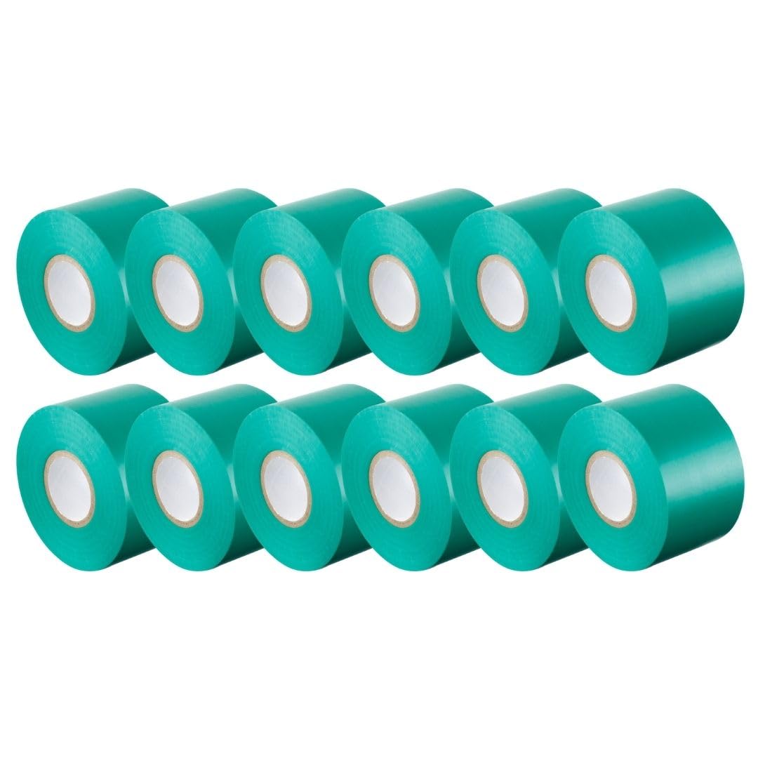 Gocableties Green Wide Electrical Tape, 50mm x 33m, 2" Strong Self-Adhesive PVC Insulation Tape for Insulating, Repairing and Protecting Electrical Wires, 12 Rolls