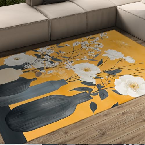 Tapis Vase Floral Bohème 120x180cm Tapis de Sol Lavable et Doux