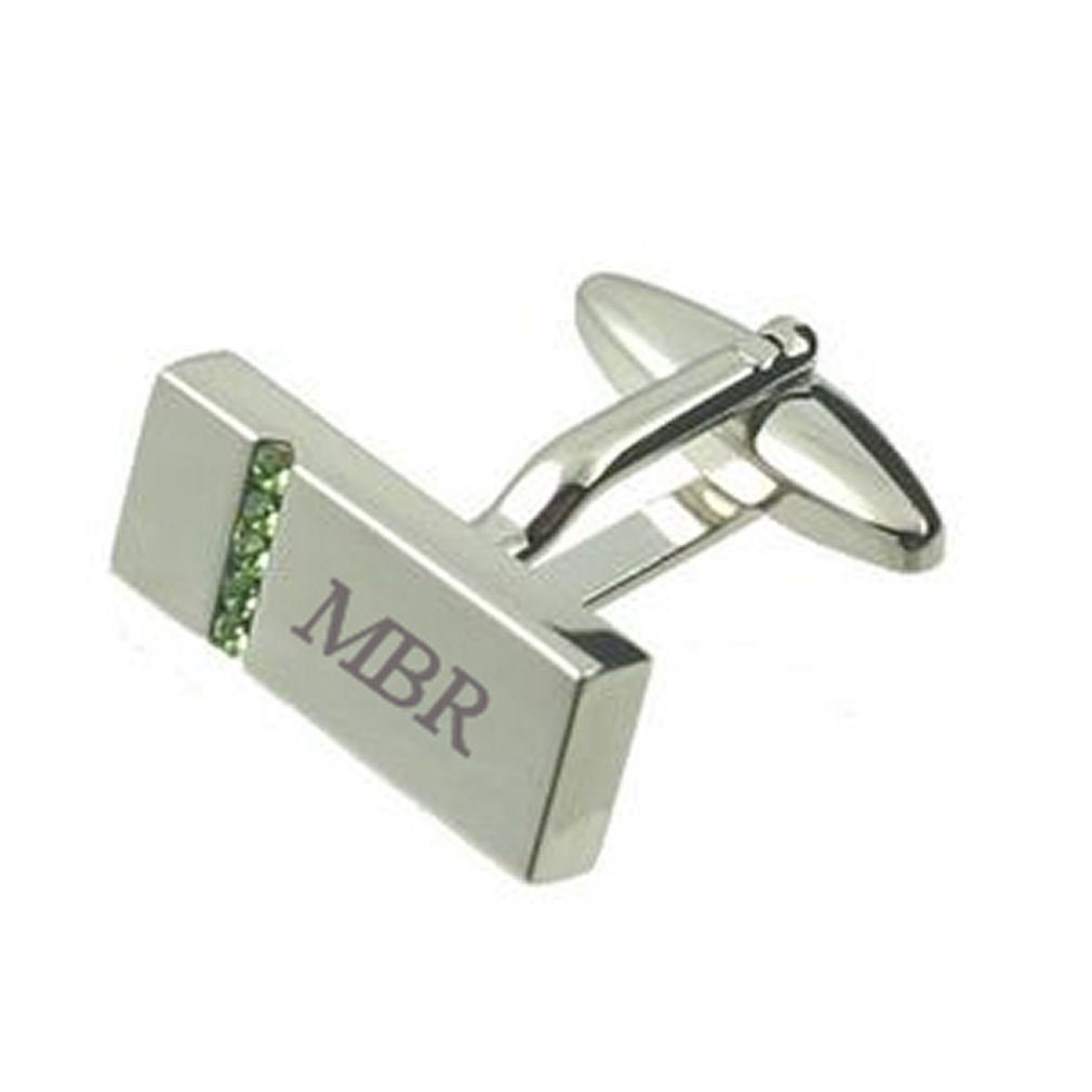 Engraved Green Peridot Crystal Cufflinks in Message Box
