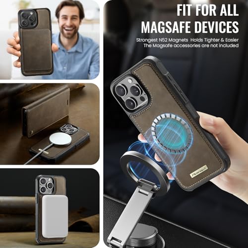 Image of Wallet Case for iPhone 13 Pro Compatible with Magsafe, 2-in-1 PU Leather Flip RFID Blocking Card Holder Stand Shockproof Magnetic Detachable Cover for iPhone 13 Pro Case 6.1 inch, Brown