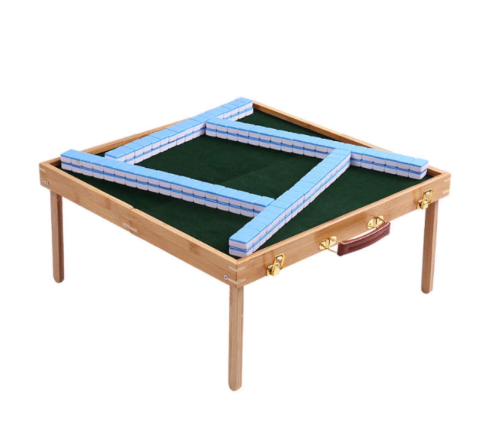 Tradycyjny Chiński Mah Jong Zestaw Mahjong Gra Towarzyska Tradycyjna Gra Z Podróżnym Przenośnym Składanym Stołem Mahjong Na Imprezę Rodzinną(Blue,30mm)