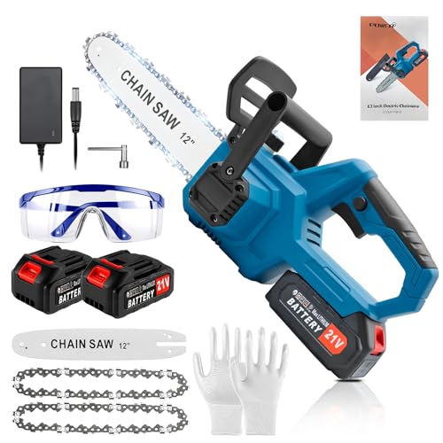 【2025新登場】電動チェーンソー 充電式 12インチ ブラシレスモーター搭載 切断径350mm 21v互換 4000mAhバッテリー2個 自動給油 ツールレス・チェーン調節 家庭用 木工切断 枝切 日本語取扱説明書 長期航続 強力ブラシレスモーター 21