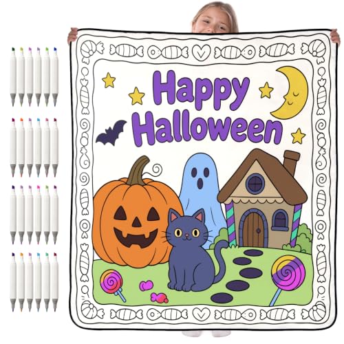 Qoulurd Halloween Coloring Blanket Kit for Ages 5+, 50 x 55 Inch - image 1