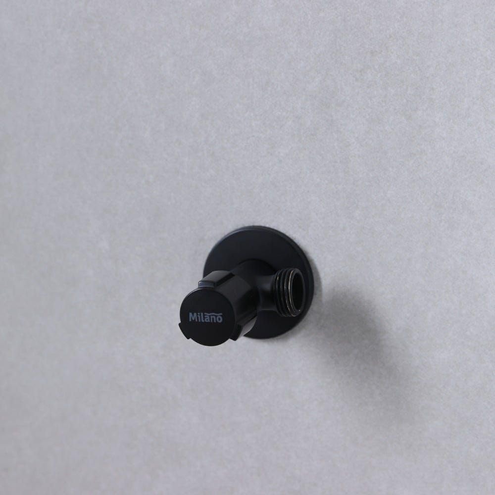 Milano Omega Angle Valve For Kitchen, Bathroom | Heavy Duty Matt Black Water Flow Control Tap | Brass Body Turn Water Shut Off Faucet Valve | Modern Bathroom Fixtures