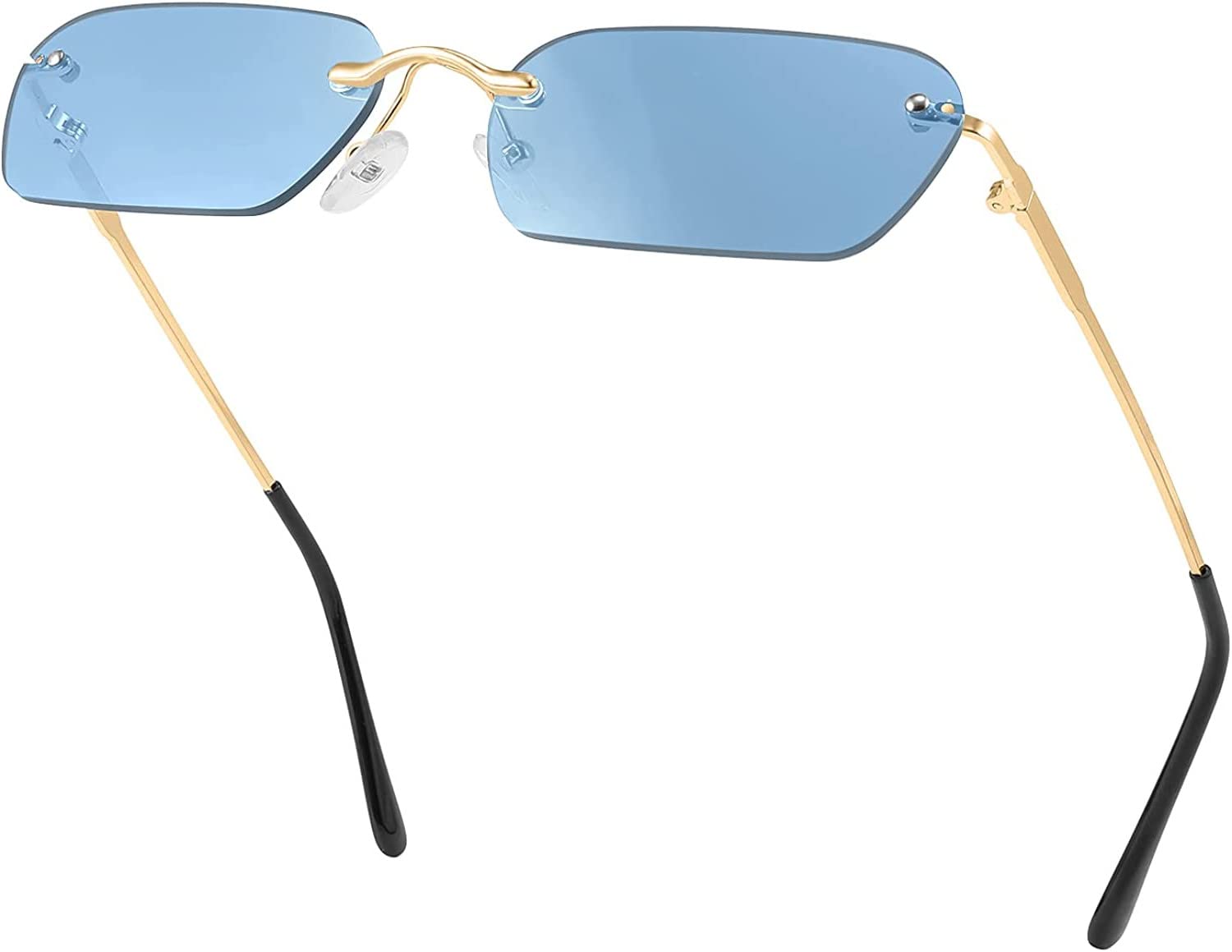 ELEGANTERetro Narrow Rimless Sunglasses UV Protection Coating Vintage Rectangle Sunglasses for Women Men