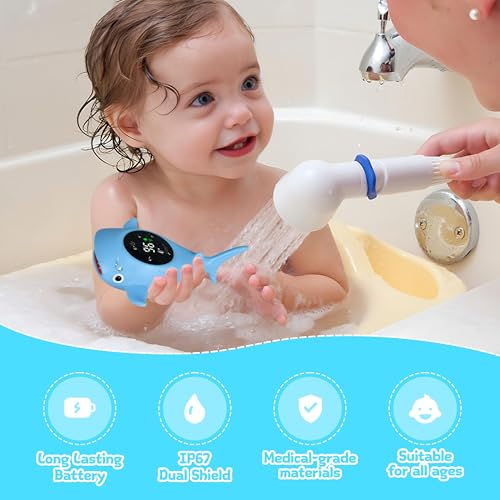 Image of Baby Bath Thermometer - Digital Floating Water Thermometer with LED Display & Color Temperature Alerts, Rechargeable Bath Toy for Infant Bathtub Safety, Newborn Bath Essentials Gift