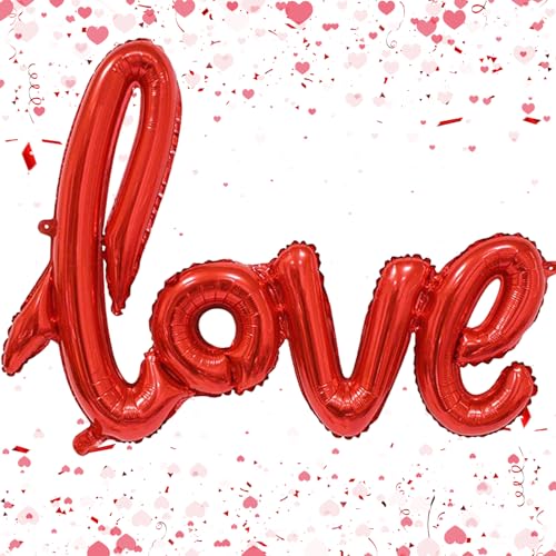 Large Red LOVE Foil Balloons Banner 42 Inch Mylar Foil Letters Balloons Reusable for Wedding Valentines Bridal Shower Anniversary Engagement Mothers Day Party Decorations Supplies