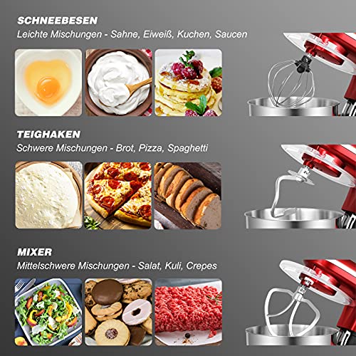 COSVALVE Küchenmaschine Knetmaschine 1400W, 7L Edelstahlschüssel mit Rührbesen, Knethaken, Schlagbesen, Spritzschutz, 6… – Bild 5
