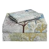 JSD Rustic Print Sheet Set Twin Size, 3 Piece Tree Pattern Soft Microfiber Bedding Sheets Extra Deep Pocket