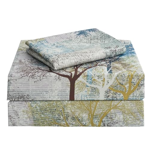 Image of JSD Rustic Tree Pattern Print Twin Sheet Set Extra Deep Pocket | 3 Piece Soft Botanical Microfiber Sheets, OEKO-TEX Certified, Easy Care