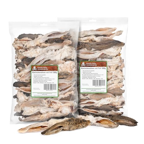Kaureks Natur Kaninchenohren mit Fell 2x500g, ca 75 STK. Hasenohren, fettarm, Kauartikel, Kausnack