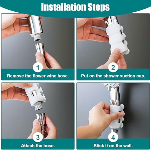 Casbomy 4 Stück Duschkopfhalterung Ohne Bohren Handbrause, Duschbrause Halterung mit Bionische Saugnapf, Duschkopf Silikon Halterung, Abnehmbarer Positionierbare Wand Duschkopfhalterung(Weiß und Grau)