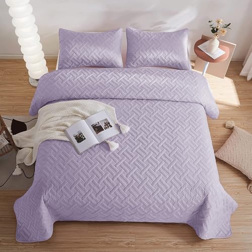 Image of Amazon Brand - Umi 100% Cotton Quilted /Ultrasonic 280 Tc Printed King Size Ultra Soft Bed Cover /Bedsheet /Bedspread Comforter with 2 Pillow Shams /Cover, Luxurious 90 x100 inches, (Lavender)
