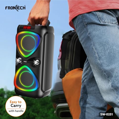 Image of FRONTECH Smash-251 Party Speaker | 30W| RGB Lights | Dual 4 inch Drivers | 2400 mAh Battery | TWS /FM /USB /BT /TF /AUX | Wired Mic | Portable Speaker with Handle | 1 Year Warranty (SW-0251)