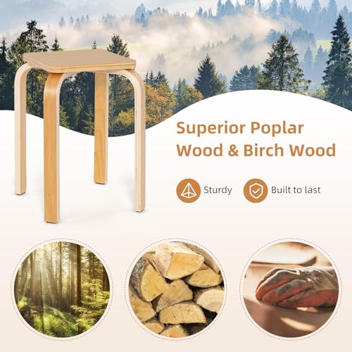 Image of GLACER Stackable Stools, 18-Inch Wooden Student Chair Set of 4 w /Square Top, Anti-Slip Foot Pad, Flexible Seating for Elementary, Classroom Stools for Dining Room Office Kitchen (Natural)