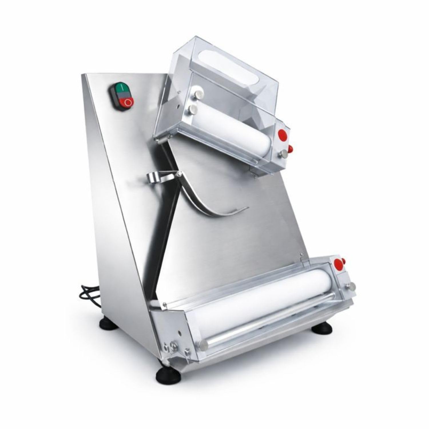 Façonneuse Laminoir à Pizza Professionnelle – 2 Rouleaux – Ø 10 à 30 cm – Épaisseur Réglable – 370 W