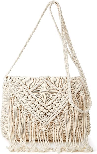 Handmade Cotton Woven Knitted Tassel Crossbody Bag Vintage Shoulder Bag Beach Summer Handbags for Women