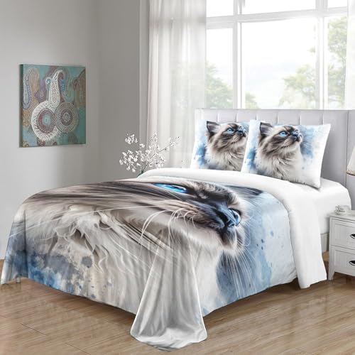 Housse de couette chat muppet 3D en microfibre douce avec fermeture éclair single